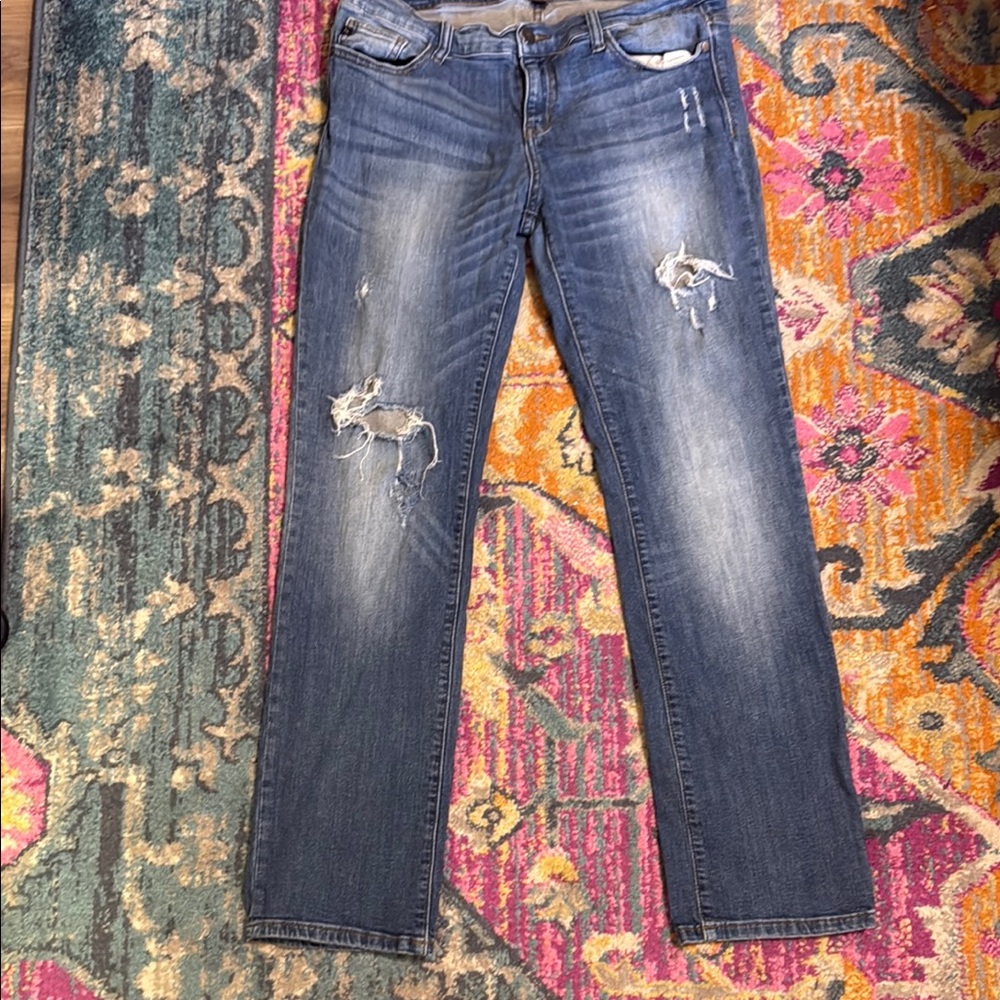 Judy Blue Distressed Straight Leg Jeans - Dark Blue 13